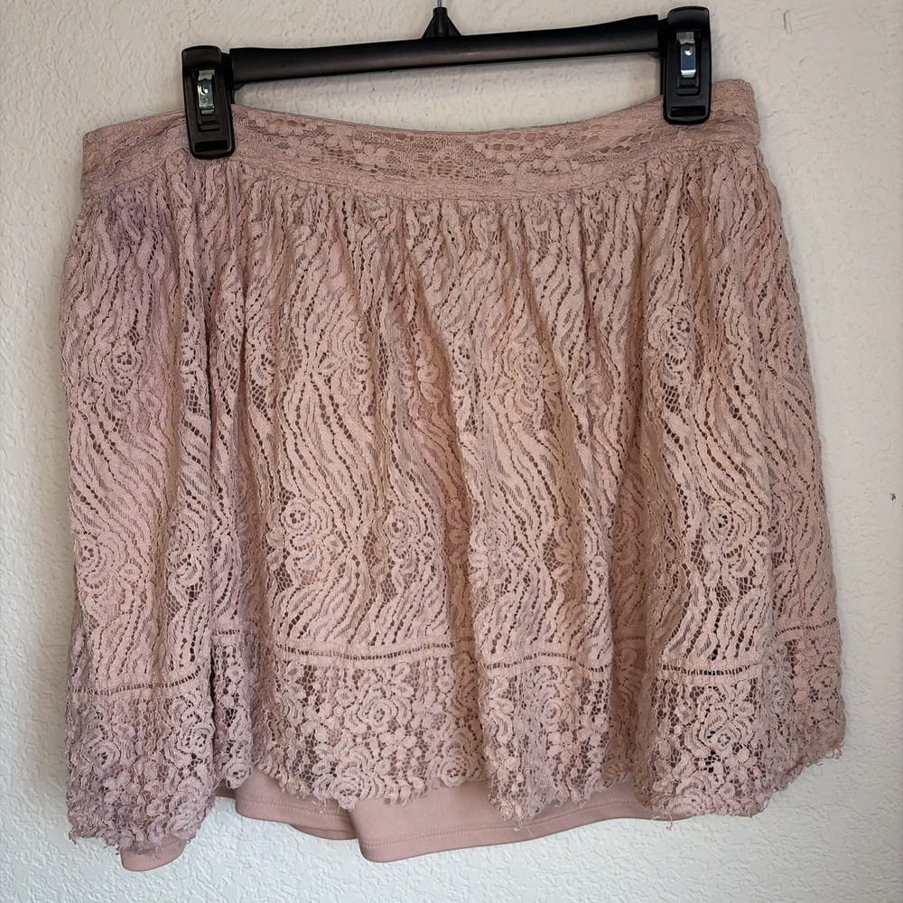 Women's Large Pink Lace Cottagecore Country Western Mini Skirt With Liner
